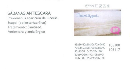 Sábana Antiescaras Suapel SANITIZED Blanco sábana antiescaras blanco