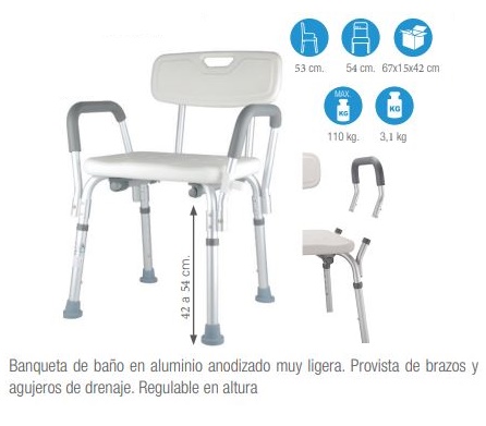 Silla de Baño Ducha con Brazos y Respaldo - Regulable Silla de Baño Ducha con Brazos y Respaldo